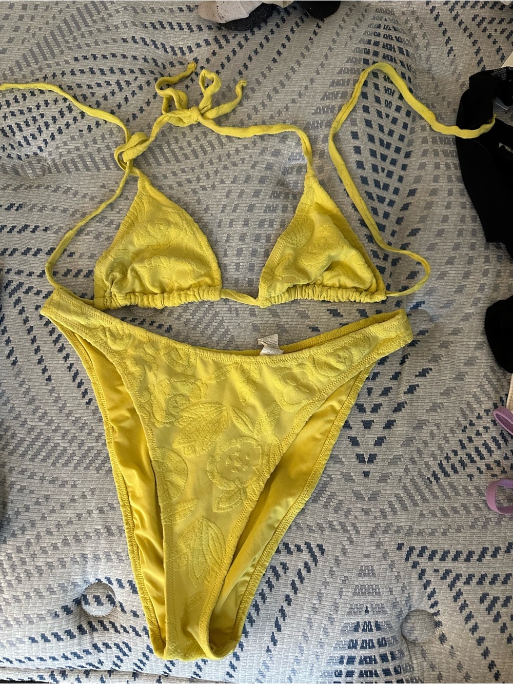 aerie Yellow Textured Triangle Bikini Set